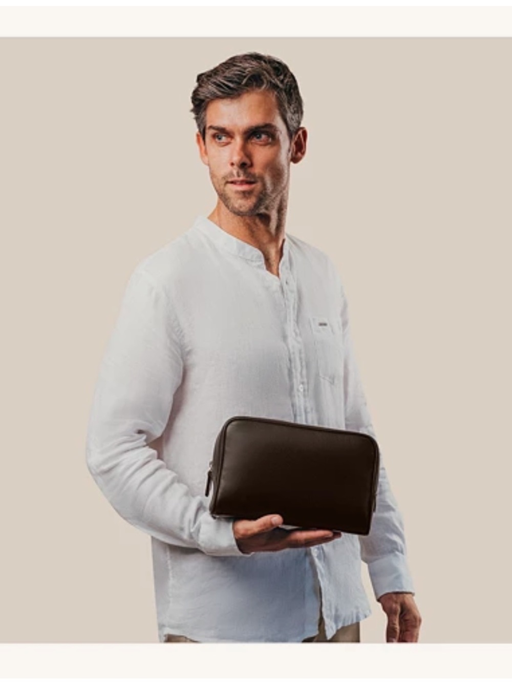 LUCRIN Geneva Leather Toiletry Bag for Men Standard - 10 × 5.9 × 3.9 inch